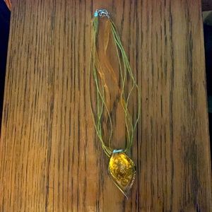 Handmade earth tone, glass with flecks of bronze and gold pendant necklace